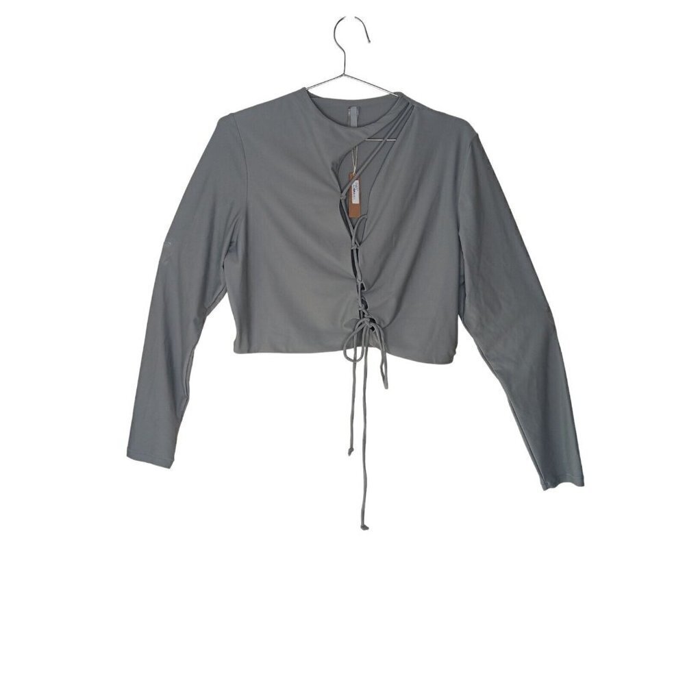New with Tags Skims Womens Top Long Sleeve Lace Up Cutout Chrome Size 4X - Picture 3 of 9
